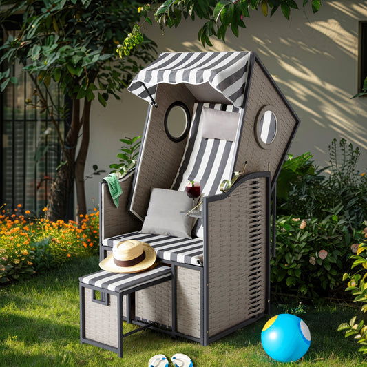 Single Strandkorb "Kapitän" im Martimen Design mit Bullauge