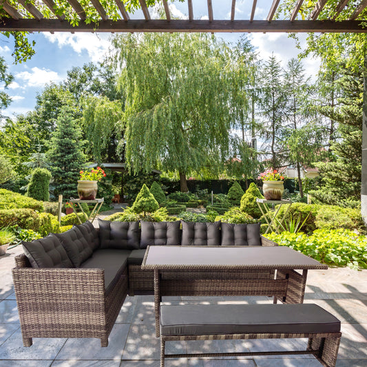 Gartenlounge Eckbank "Henry" mit grauen Sitzauflagen