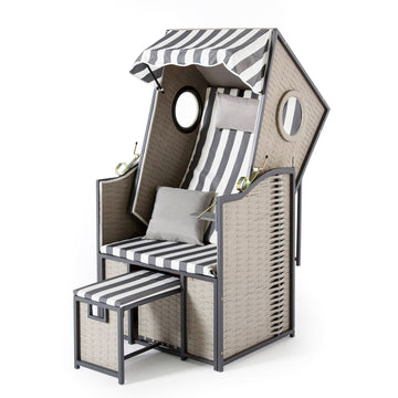 Single Strandkorb "Kapitän" im Martimen Design mit Bullauge