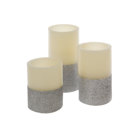 3er Set LED Kerzen in Natur/Silber mit Fernbedienung und Timer