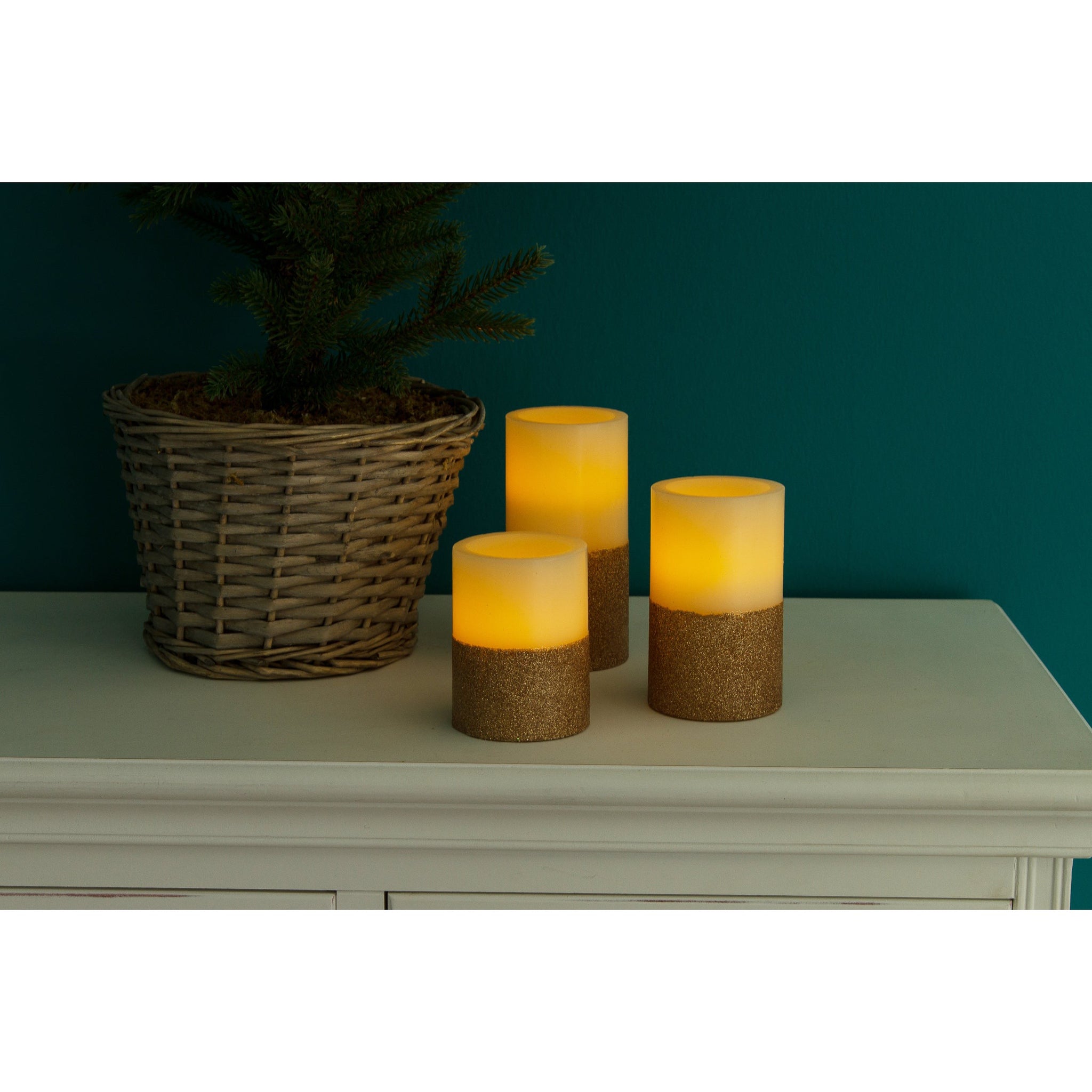 3er Set LED Kerzen in Natur/Kupfer mit Fernbedienung und Timer