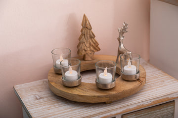 Weihnachtskranz aus Holz mit 4 Teelichtern, auch als Adventskranz