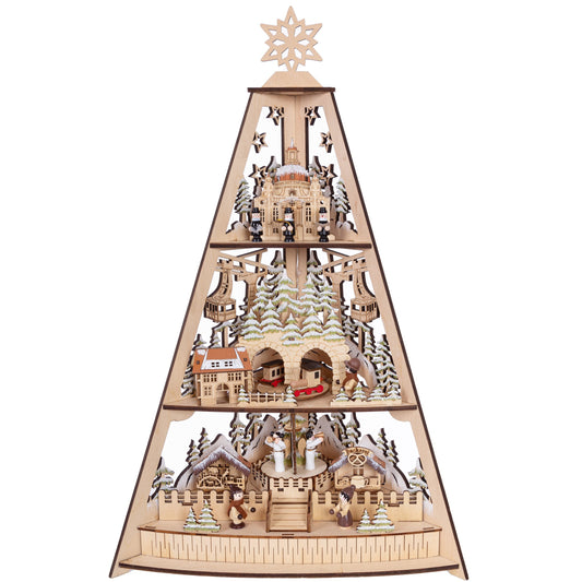 Holz-Weihnachtsbaum mit 3 winterlichen Szenen und Weihnachtsmusik