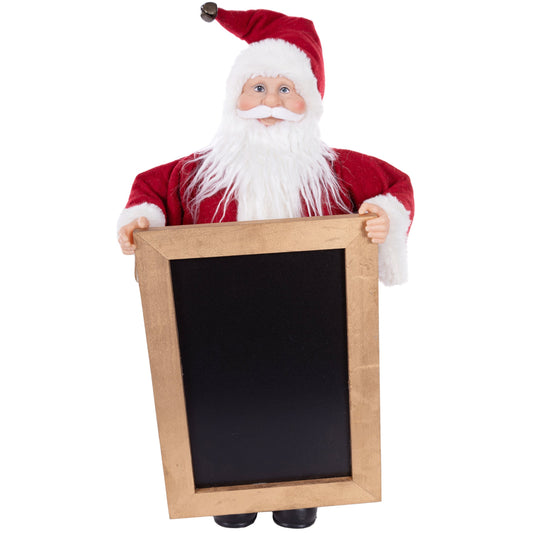 Weihnachtsmann Dekofigur für Botschaft:  Santa mit Tafel zum Gestalten