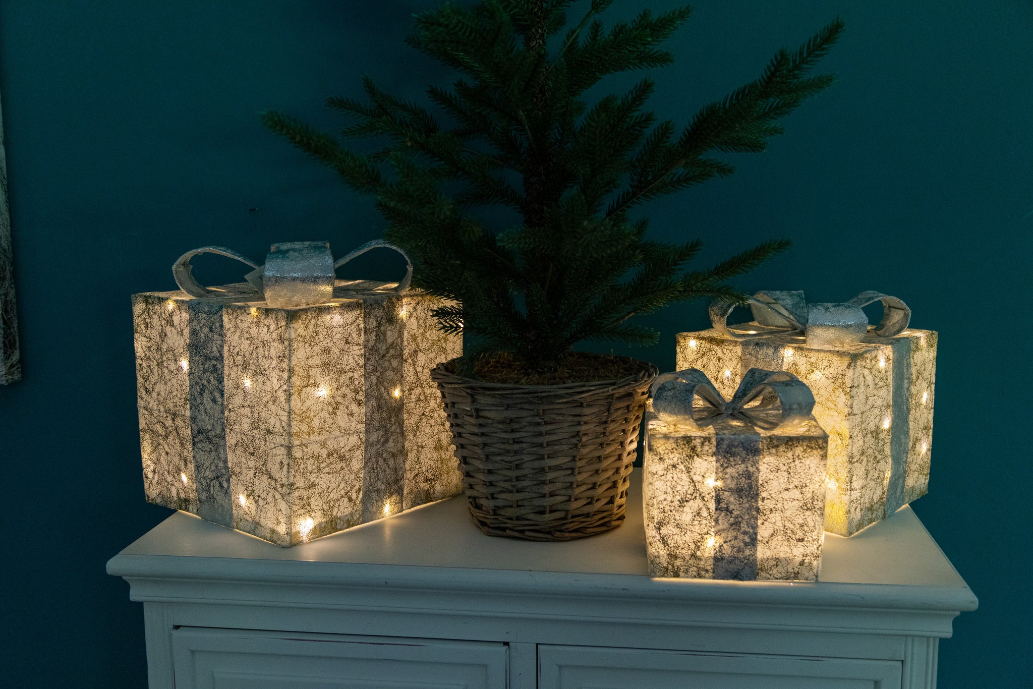 LED Geschenkbox, 3er Set: Dekoration mit beleuchteten Geschenkboxen.