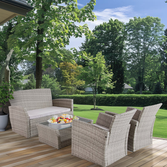 Gartenlounge "Anne" für 4 Personen aus Rattan mit Sitzauflagen