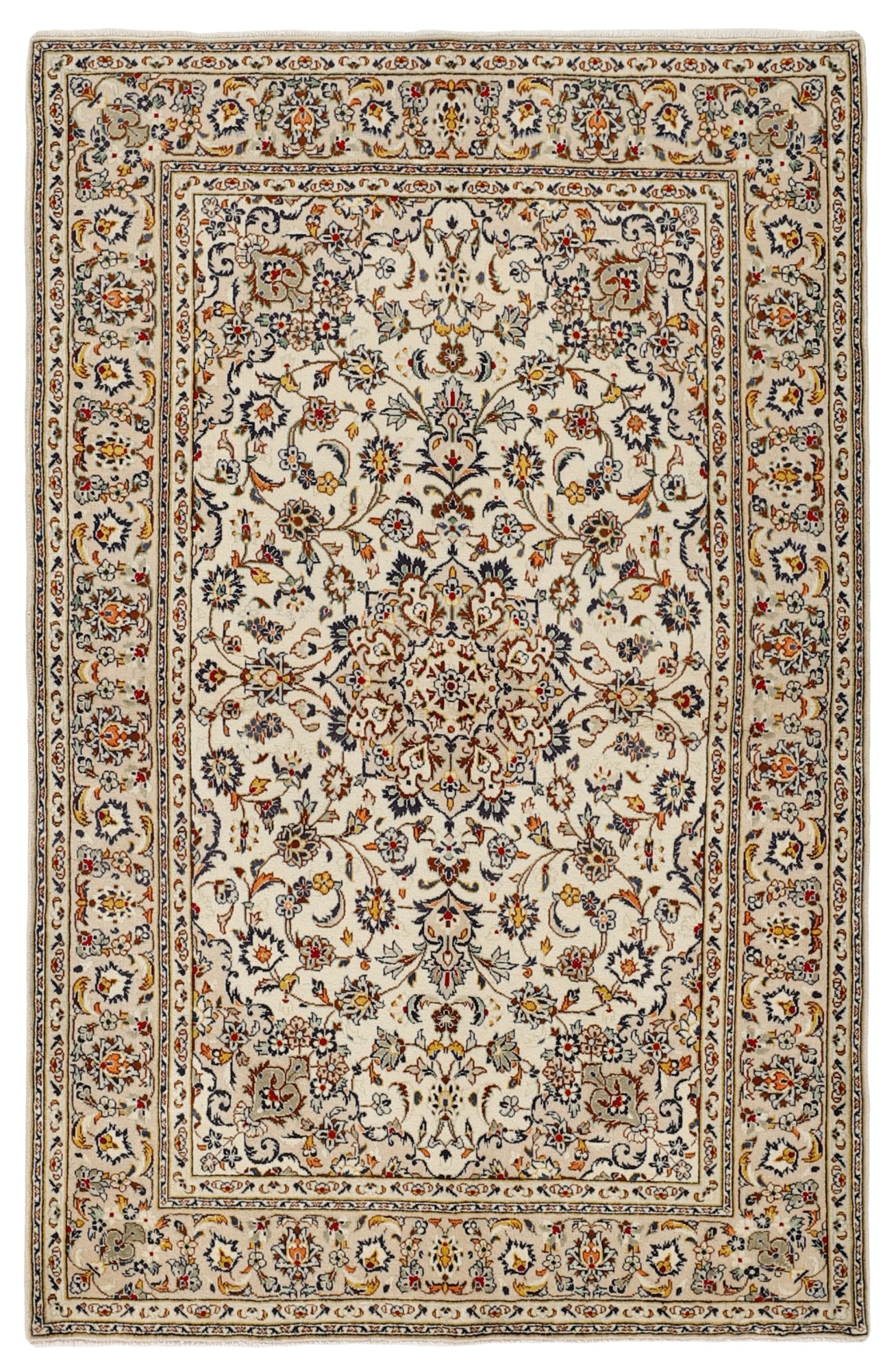 MY-RUG Teppich "Keshan Fine" Zentrales Medaillon auf hellem Hintergrund, Handgeknüpft