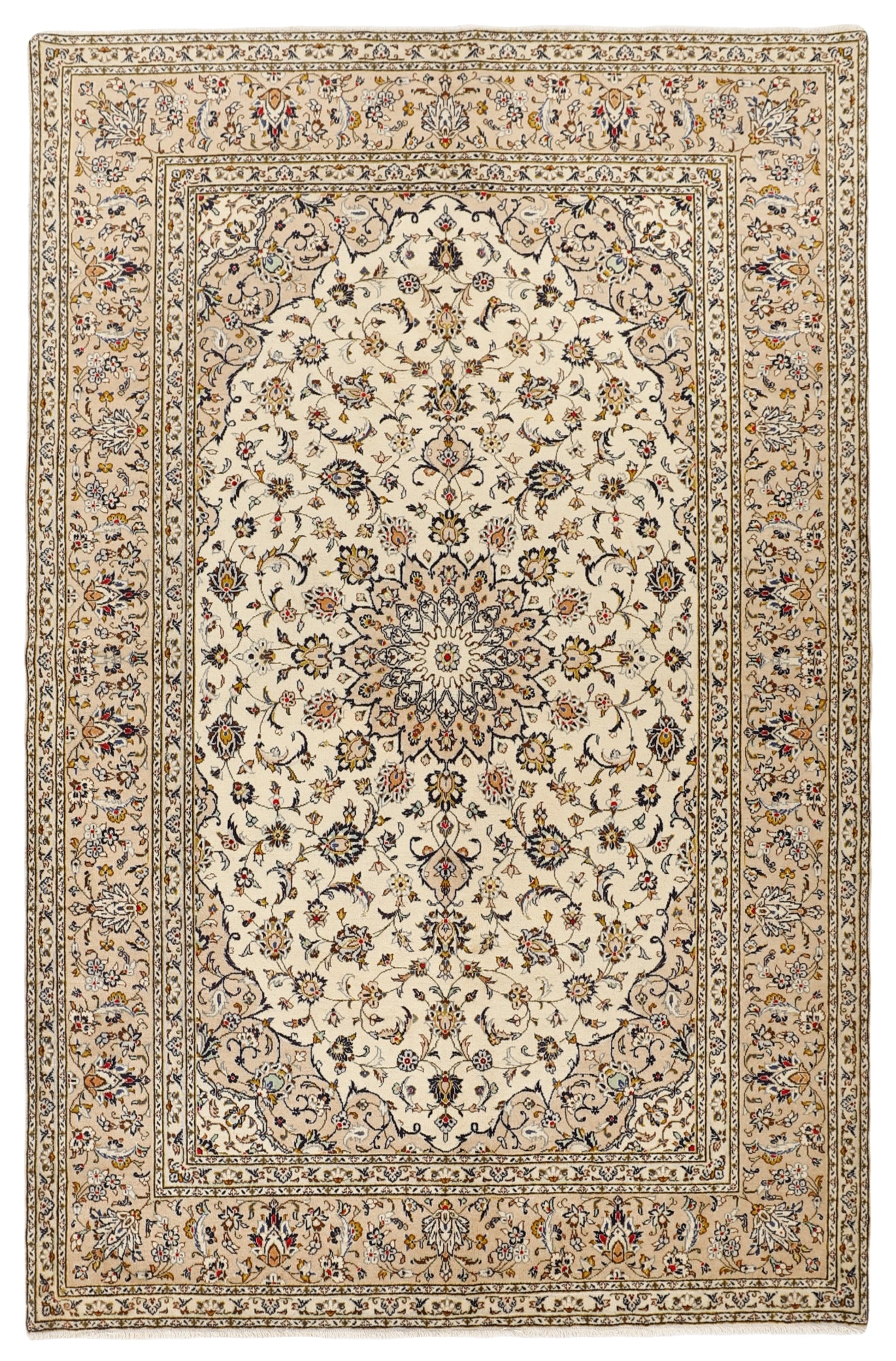 MY-RUG Teppich "Keshan Fine" Zentrales Medaillon auf hellem Hintergrund, Handgeknüpft