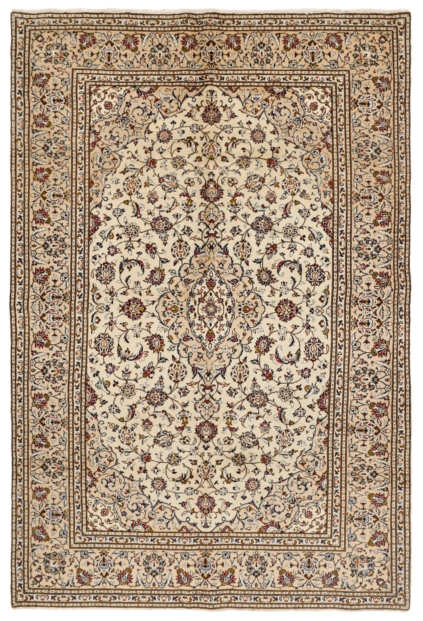 MY-RUG Teppich "Keshan Fine" Zentrales Medaillon auf hellem Hintergrund, Handgeknüpft