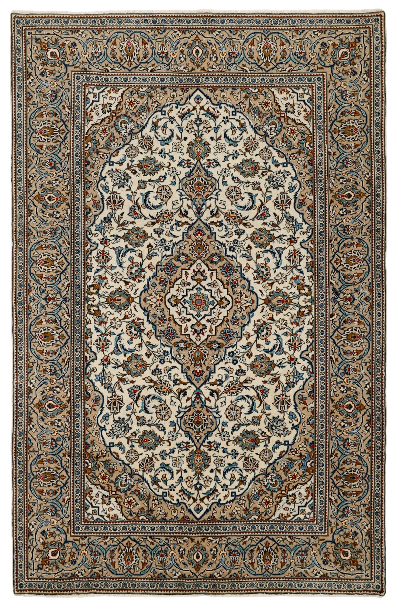 MY-RUG Teppich "Keshan Fine" Zentrales Medaillon auf hellem Hintergrund, Handgeknüpft