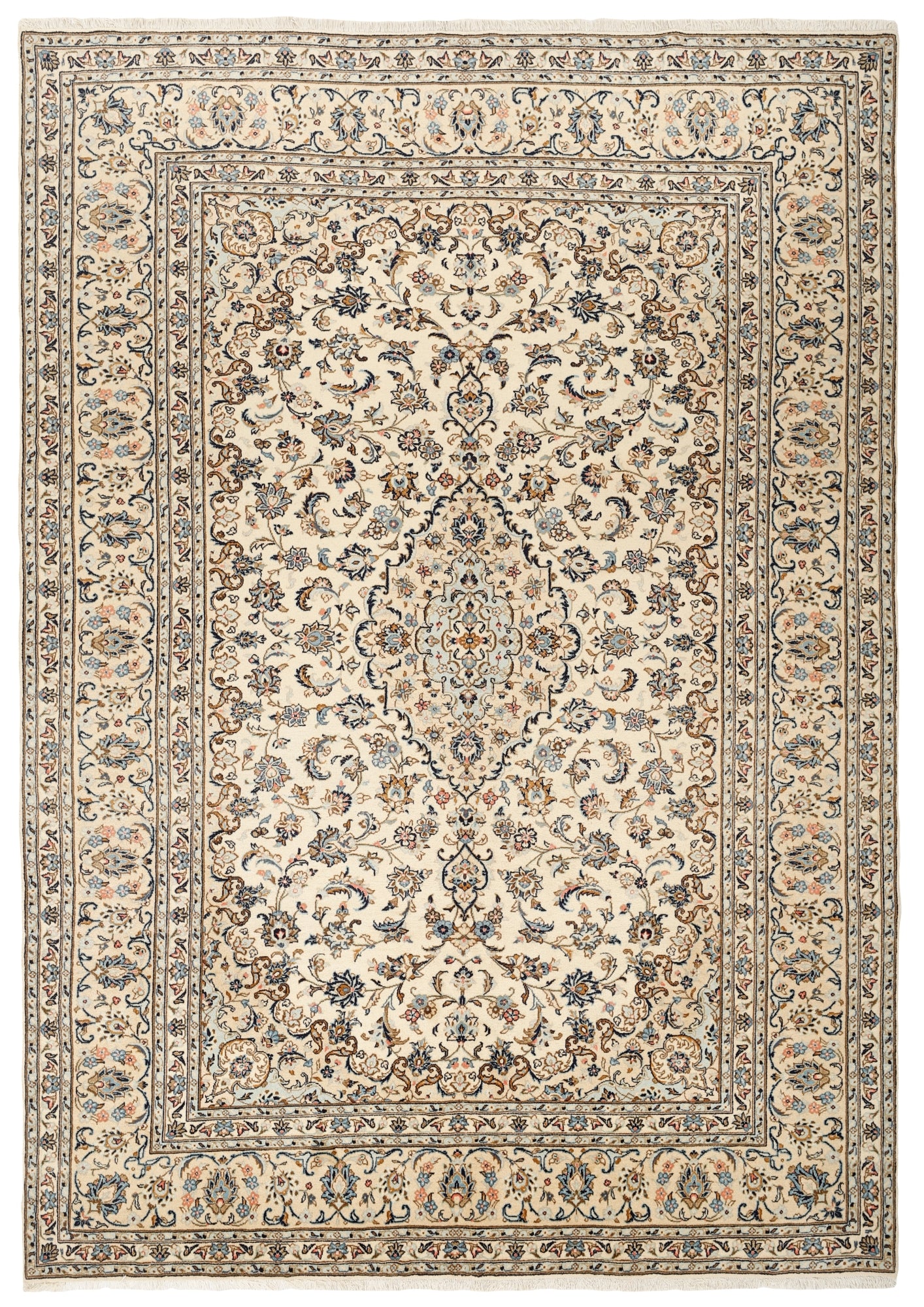 MY-RUG Teppich "Keshan Fine" Zentrales Medaillon auf hellem Hintergrund, Handgeknüpft