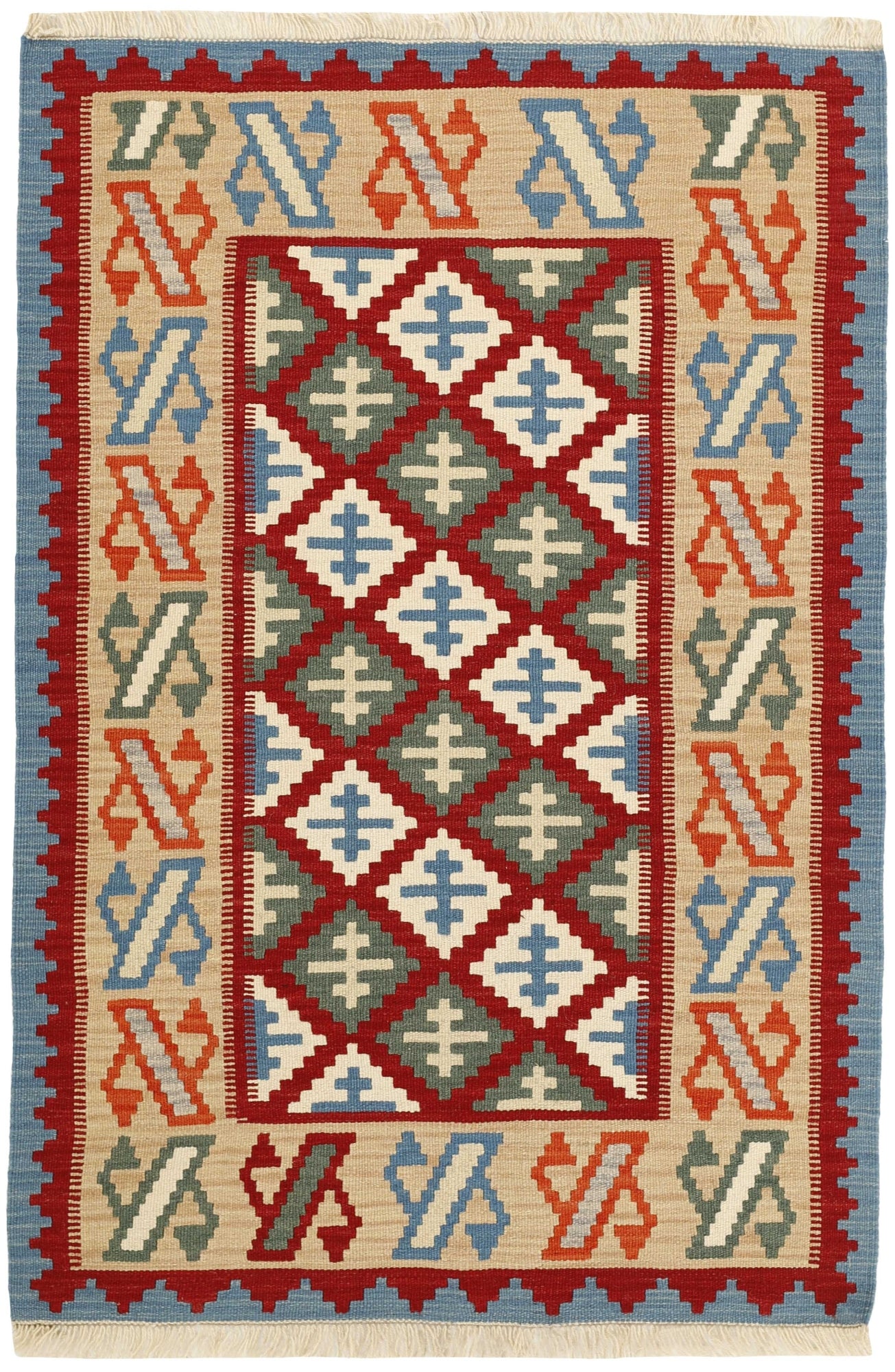 MY-RUG Teppich "Kelim" Rauten-& Diamantmuster, Handgewebt