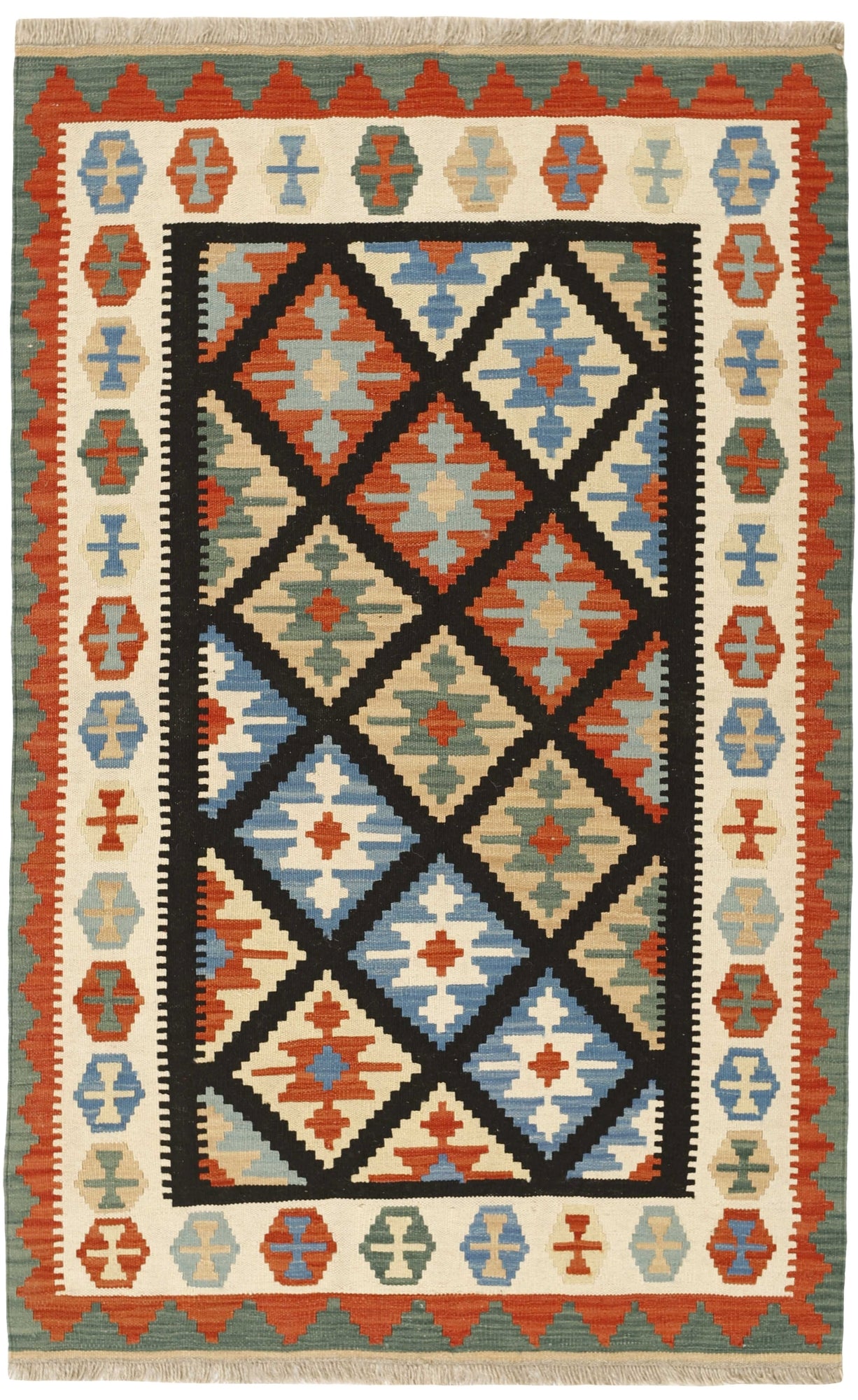 MY-RUG Teppich "Kelim" Rauten-& Diamantmuster, Handgewebt