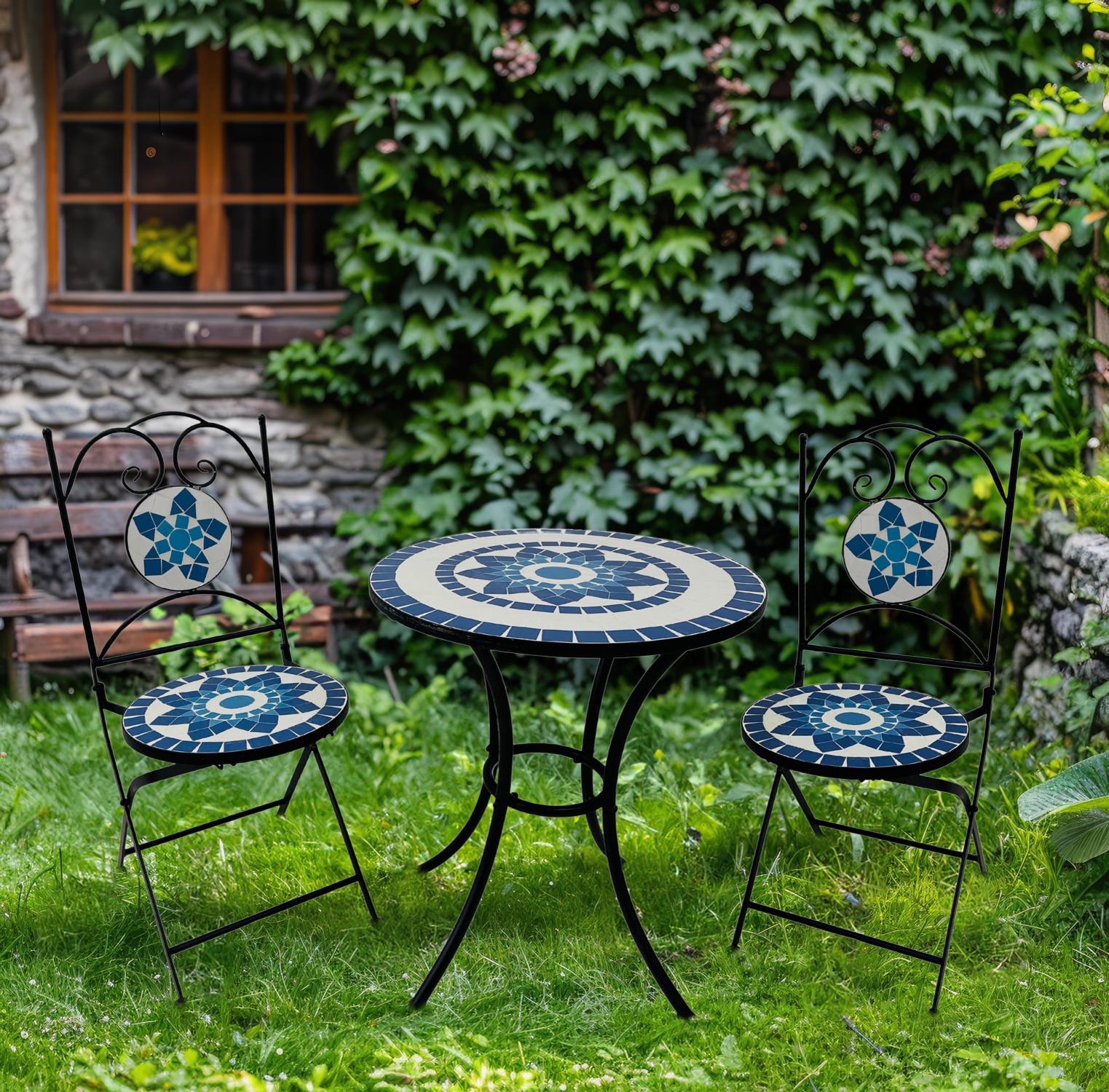 Gartenmöbel von Wohnando Bistroset mit Mosaik Design