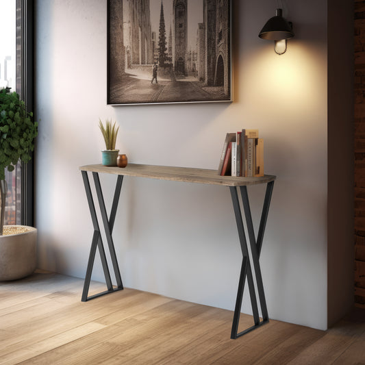 Konsolentisch Eros, 100x30x75 Pinien-Optik mit schwarzen Metallbeinen