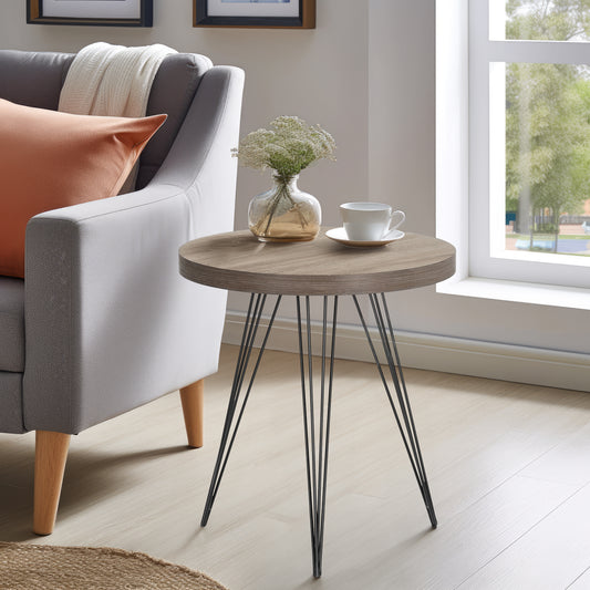 Beistelltisch Hestia, rund 55x55x60cm, in Eichenoptik mit Metallbeinen