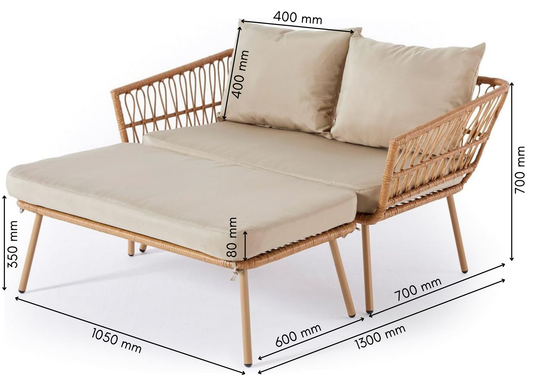 Gartensofa "Maike" mit Auflage und Kissen, Gartensonnenliege