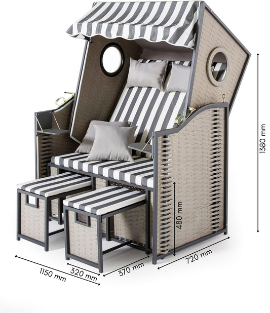 Strandkorb "Crew" im Martimen Design mit Bullauge