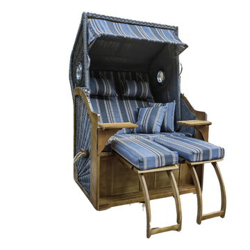 Strandkorb "Malmo" Grau-Blaues Design 2-Sitzer