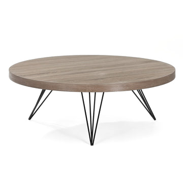 Couchtisch Hestia, rund 90x90x32cm, in Eichenoptik mit Metallbeinen