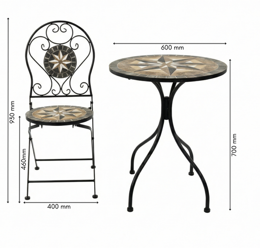 Mosaik-Bistroset "Casper" bestehend aus 2 Stühlen und 1 Tisch