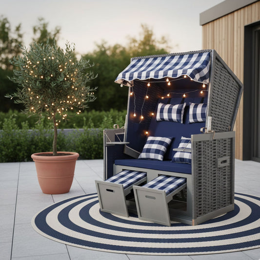 Strandkorb "Anker" mit maritimen Design und LED-Beleuchtung