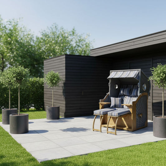 Strandkorb "Malmo" Grau-Blaues Design 2-Sitzer